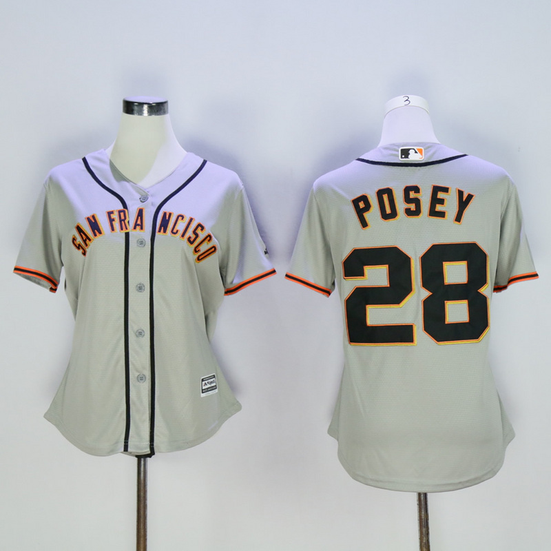 Women San Francisco Giants 28 Posey Grey Game MLB Jerseys